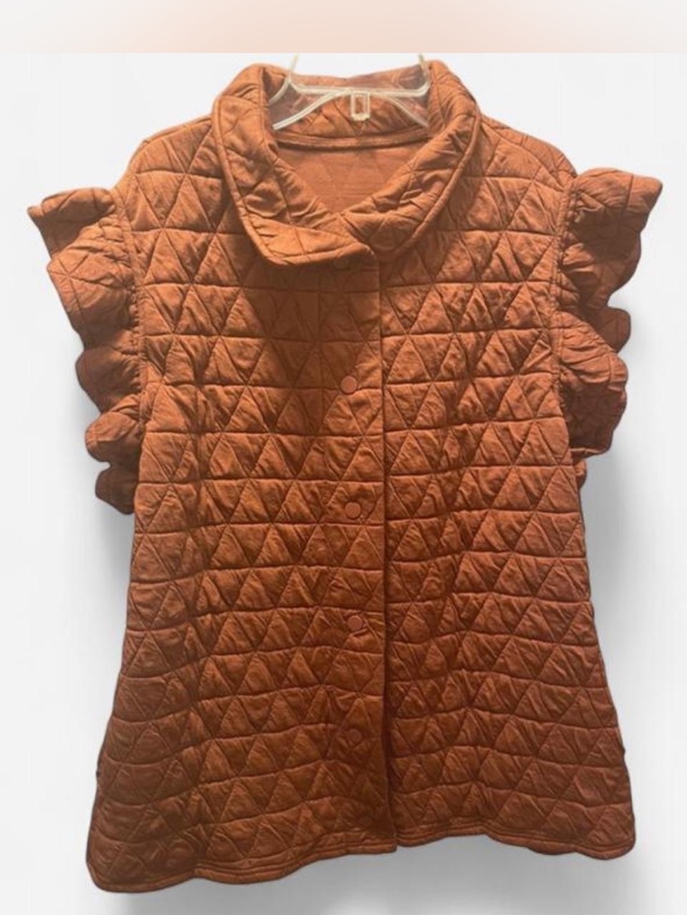 CiCy Bell Quilted Ruffle Sleeve Vest in Rust